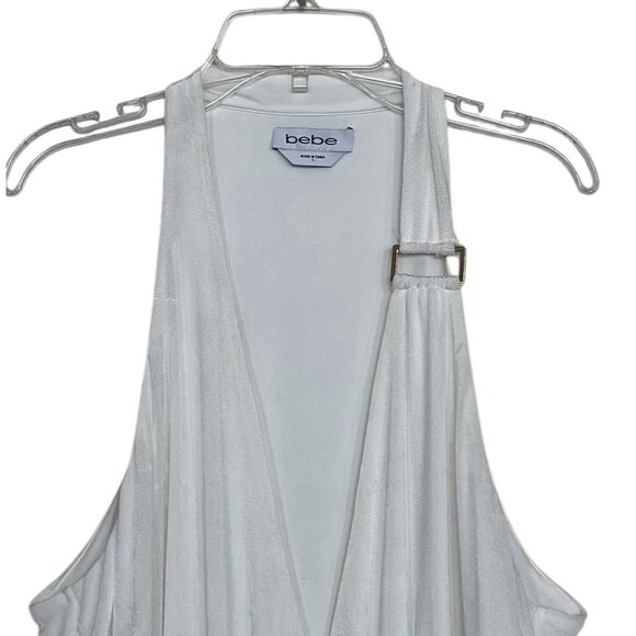 Bebe Dress Womens Size Large L Off‎ White V Neck Sleeveless Pleated Stretch - Picture 2 of 8